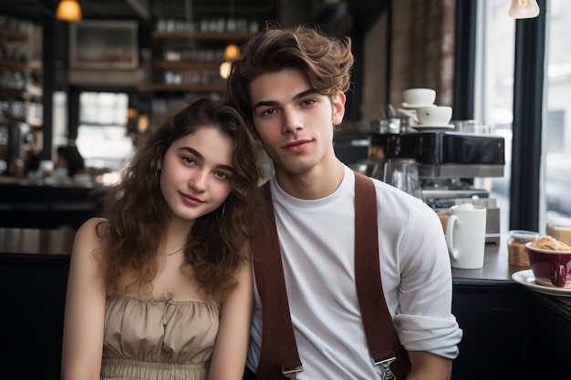 Capturing a Beautiful Young Couple at a Cafe Generative Ai