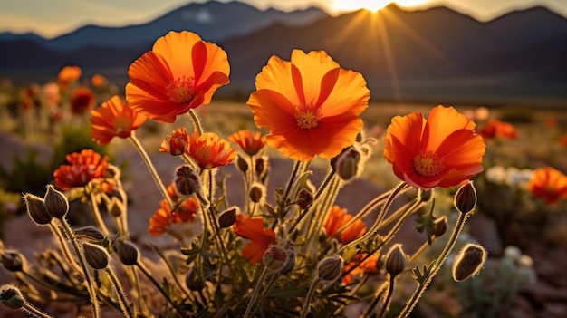 Capturing The Beauty Of Desert Orange Poppy Flowers At Sunset