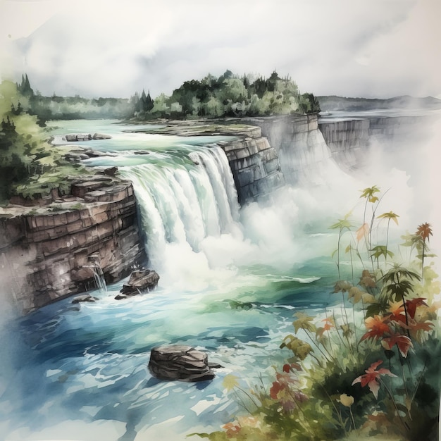 Capturing The Beauty Of Niagara Falls A Sketch And Watercolor Illustration By Angela Hao