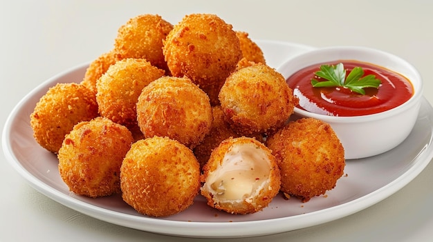 capturing cheese balls chicken nugget white background