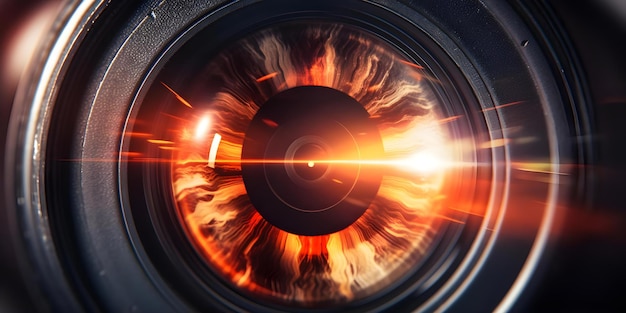 Capturing the Essence Closeup of Camera Lens with Lens Flare Ideal for Filmmaking and Videography Concept Closeup Photography Lens Flare Filmmaking Videography Camera Lens