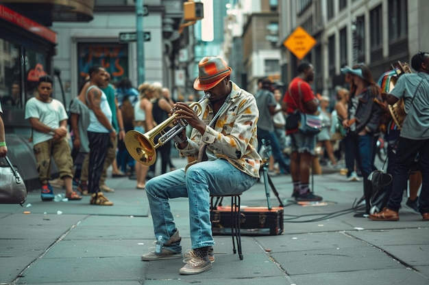 Photo capturing the essence of street performers ar generative ai