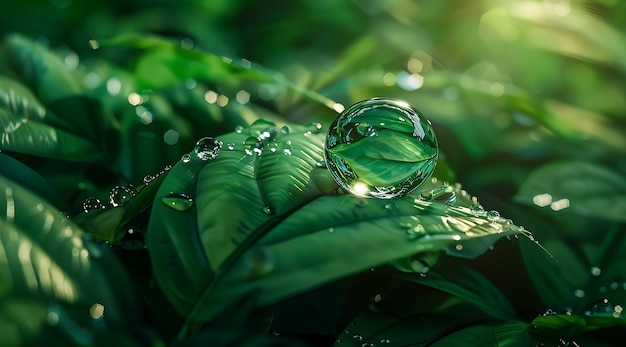 Capturing Natures Beauty Water Droplet on Green Leaf