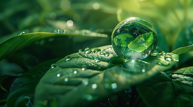 Capturing Natures Beauty Water Droplet on Green Leaf