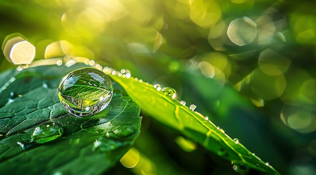 Capturing Natures Beauty Water Droplet on Green Leaf