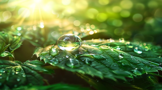 Capturing Natures Beauty Water Droplet on Green Leaf