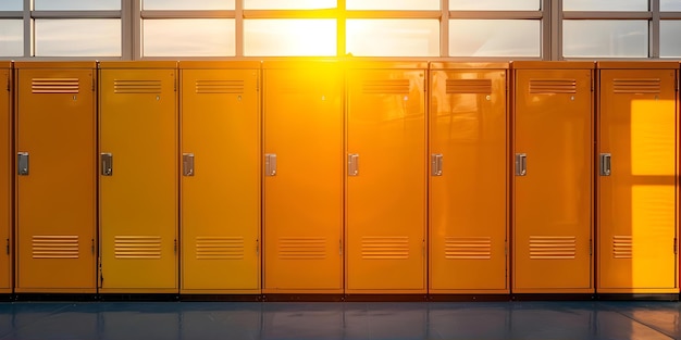 Capturing the vibrant school lockers in the early morning light before the start of classes Concept School Lockers Early Morning Light Morning Routine School Year First Day of Classes