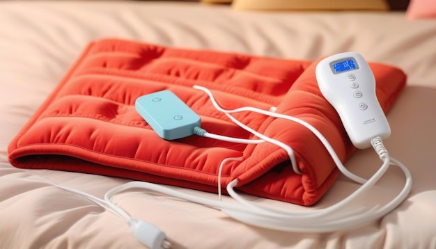 Photo capturing the warmth of an electric heating pad a detailed closeup in soft lighting