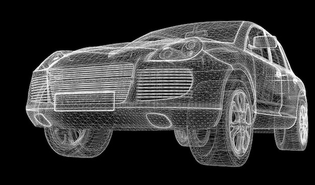 Car 3D model body structure, wire model