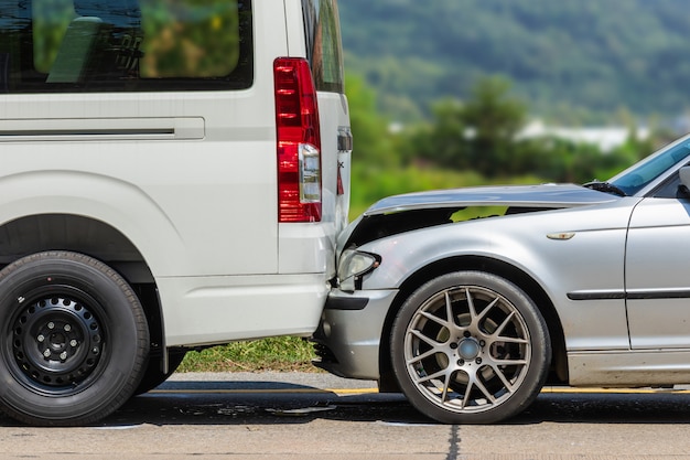 Car accident involving two cars on the road