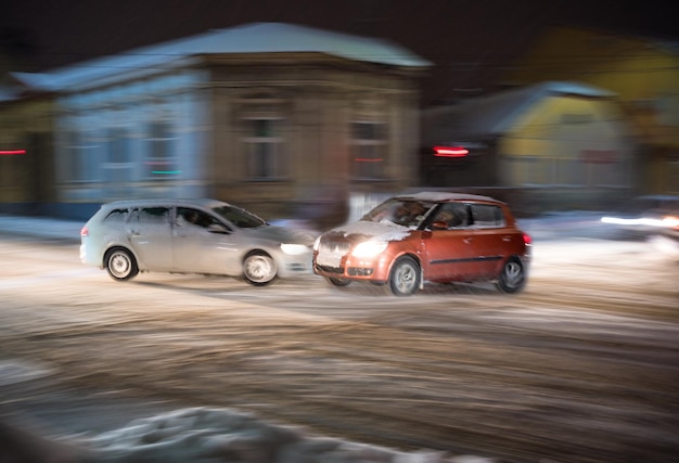 Car accident. Two cars crashed on the city road. Intentional motion blur