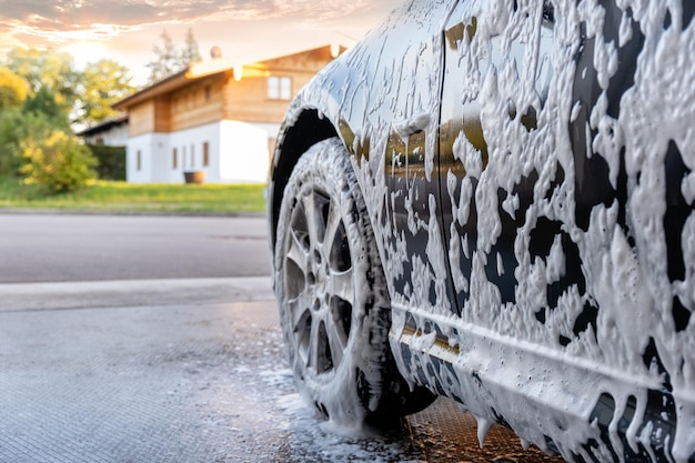 Car in active foam at a selfservice car wash