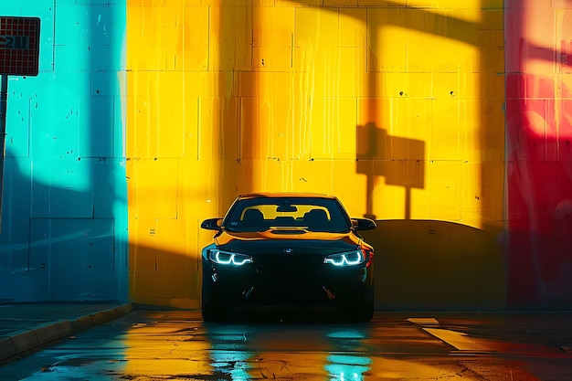 Car as Silhouette Headlight Shadow Cast on Wall Angular and Creative Photo Of Elegant Background