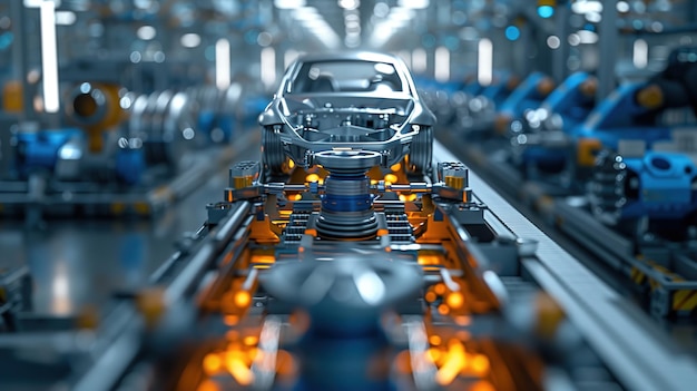 Car assembly line in a factory