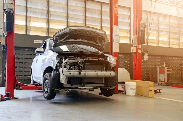 car in automobile repair service center