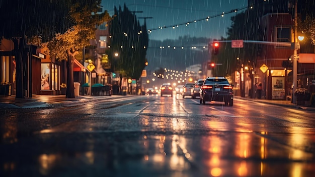 Car blurred lamp lens background with water rain generative ai