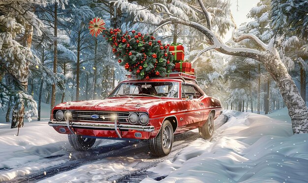 A car carries a Christmas tree