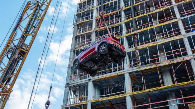 Car crane with hooks Used to lift heavy weight High rise in construction