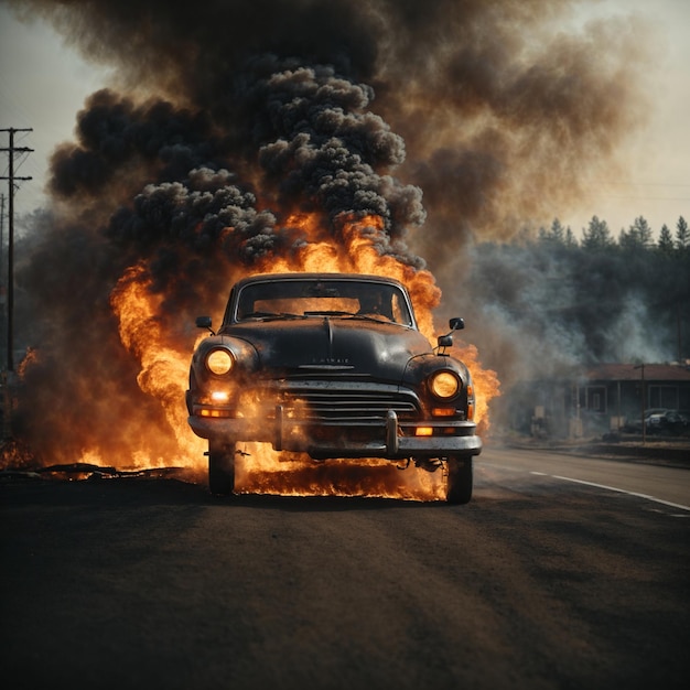 Car Crossing From Fire Image Background