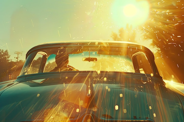 Photo a car driving down a street next to a forest