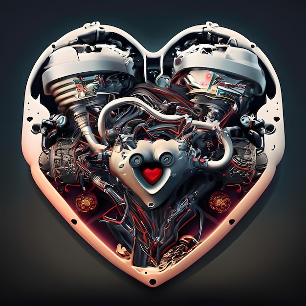 Car Engine In Heart Shape Designed With Dark Background 3