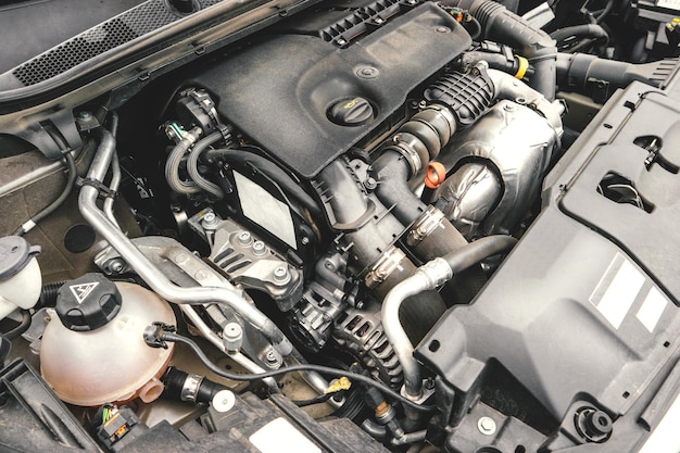 A car engine inside the bonnet