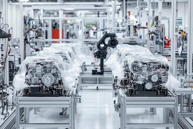 Photo car engines in a modern factory