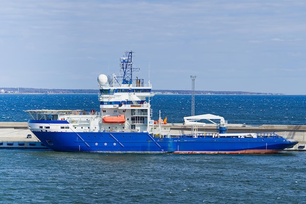 Car ferry boat in port cargo and passenger transportation on the baltic sea