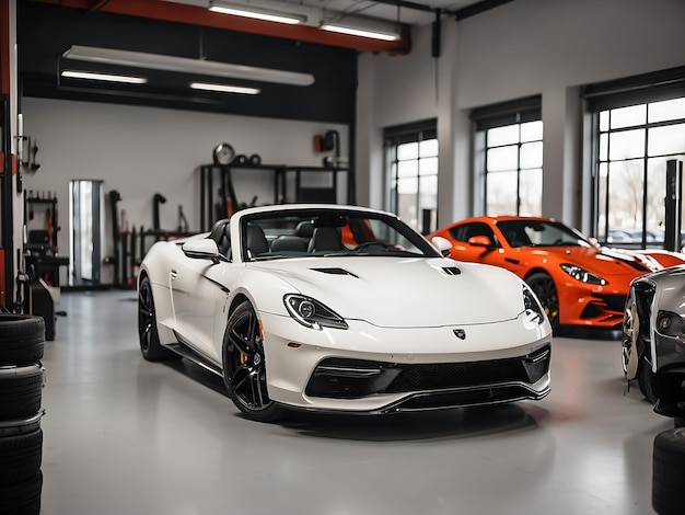 car fixing company with a touch of elegance and luxury featuring highend sports cars