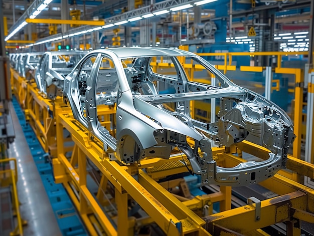 Photo car frames on assembly line