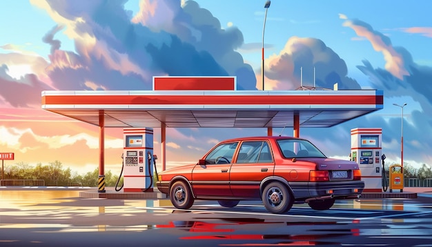 Photo a car in a gas station for fueling full landscape image