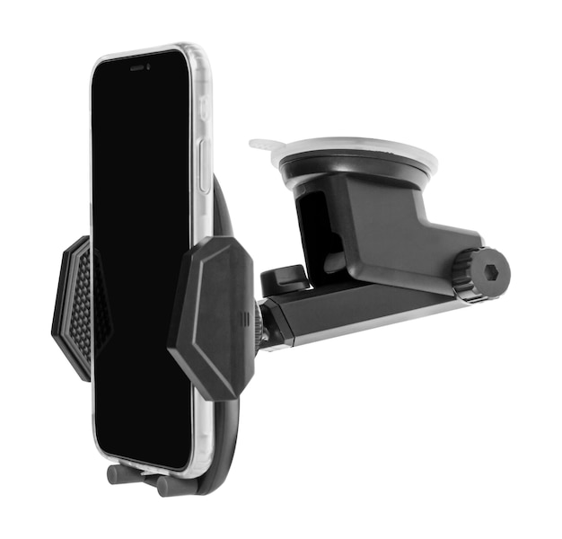 Photo car holder for a phone with a phone isolated on a white background