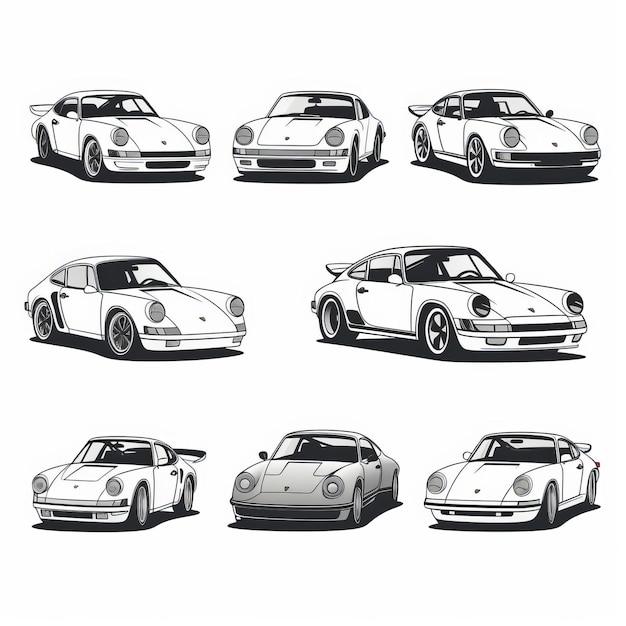 Photo car icon set sketch