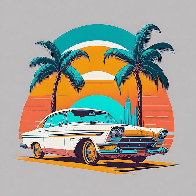 car illustration shirt design vintage retro summer shirt designsummer t shirt design