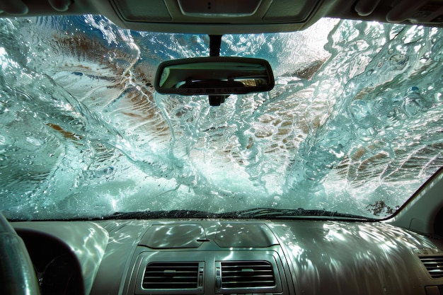 Photo car inside during heavy rain