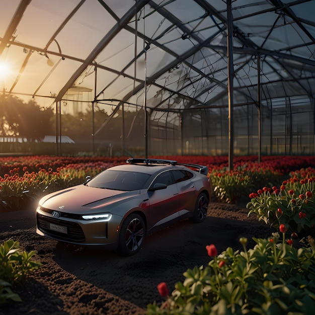 A car inside a greenhouse