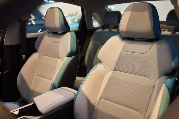 Car inside Interior of prestige modern car Comfortable leather seats