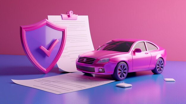 Car Insurance Checklist D Vector Illustration with Pink Toy Car