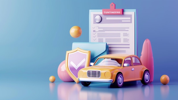 Car Insurance Concept with Toy Car and Checklist Icon