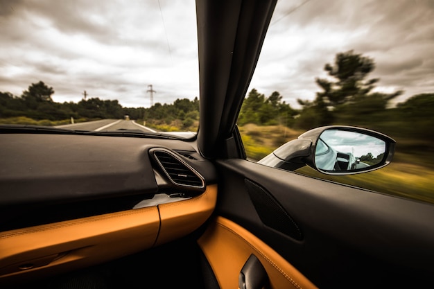 Car interior with black and orange colors