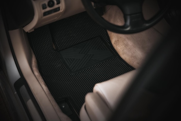 Car interior with honeycomb vinyl floor mat