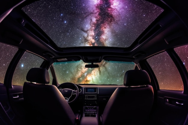 Car interior with space galaxy background Generative AI