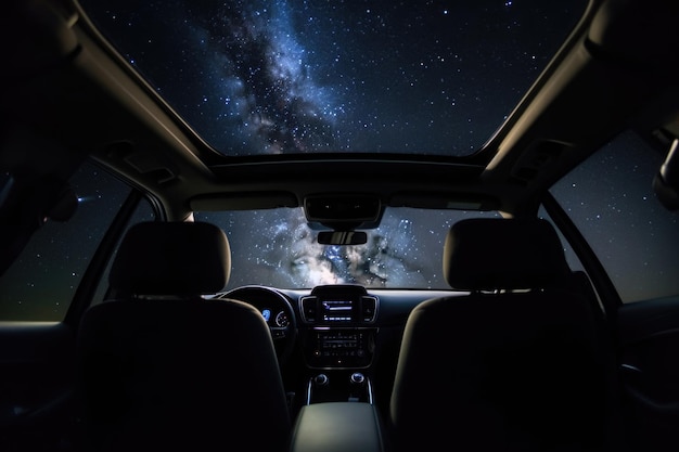 Car interior with space galaxy background Generative AI