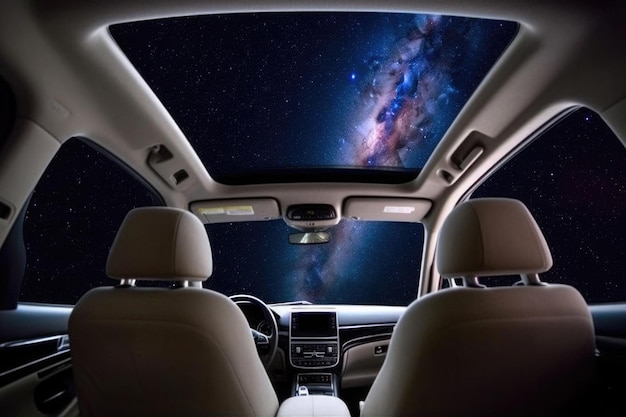 Car interior with space galaxy background Generative AI