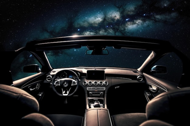 Car interior with space galaxy background Generative AI