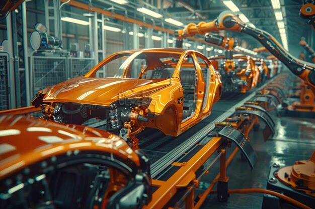 Photo a car is being built in a factory