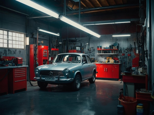 Photo a car is parked in a garage with a license plate that sayss