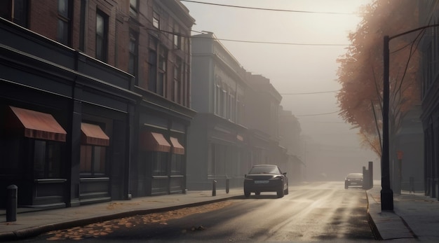 a car is parked on the street in the fog