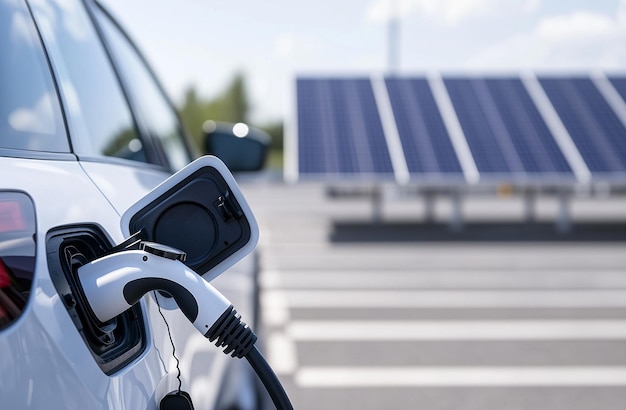 Photo a car is parked with a solar panel on the roof