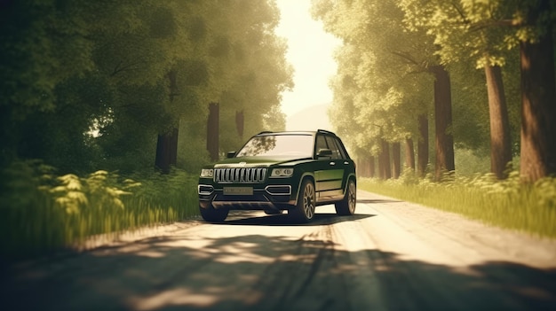 a car in a jungle on road